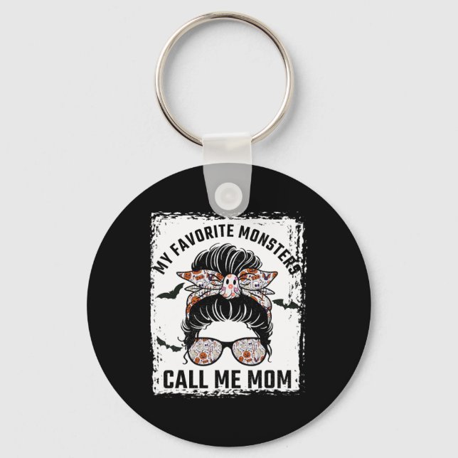 Meine Lieblings-Monster nennen mich Mama-Messy Bun Schlüsselanhänger (Vorderseite)