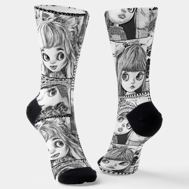 Meine Lieblings-Schwarz-Weiß-Patchwork-Puppen Socken (Gewinkelt)