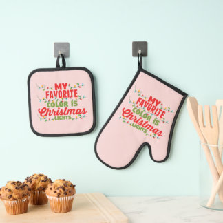 Meine Lieblingsfarbe ist Weihnachtslicht Ofenhandschuh & Topflappen-Set