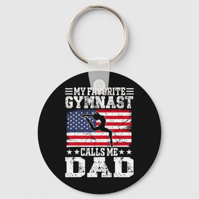 Meine Lieblingsgymnastin nennt mich Vater Usa Flag Schlüsselanhänger (Vorderseite)