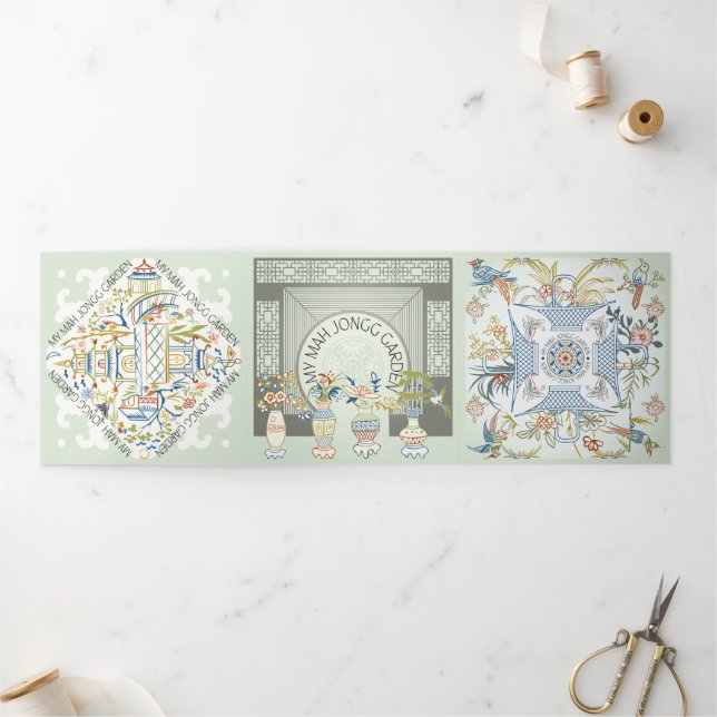 Meine Mah Jongg Garden Trifold Card Dreifach Gefaltete Karte (Außenbereich)