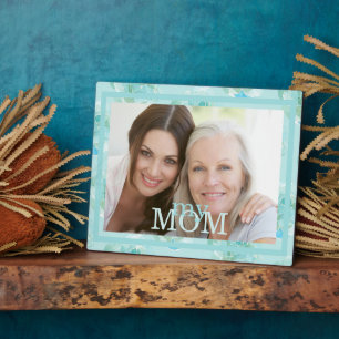 Meine Mama Foto Türkis Wasserfarben Blumengestelle Fotoplatte