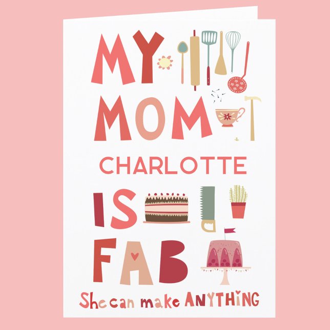Meine Mama ist die Fab Personalisiert Fun Card Dankeskarte (My Mom is Fab personalized name Mothers Day or birthday card)