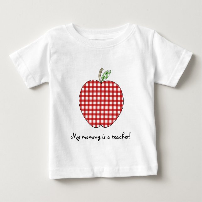 Meine Mama ist ein Lehrer-Hemd-roter Gingham Apple Baby T-shirt (Vorderseite)