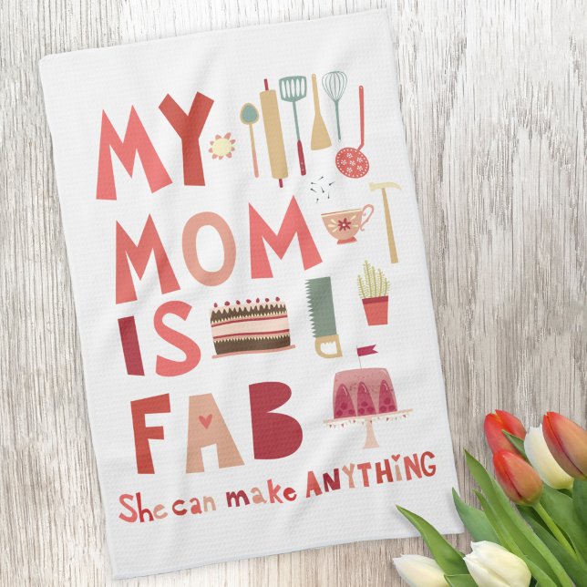 Meine Mama ist Fab Geschirrtuch (My Mom is Fab fun hand lettered art kitchen towel)