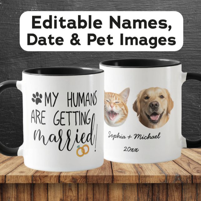 Meine Menschen heiraten Custom Couple & Pets Tasse (Von Creator hochgeladen)
