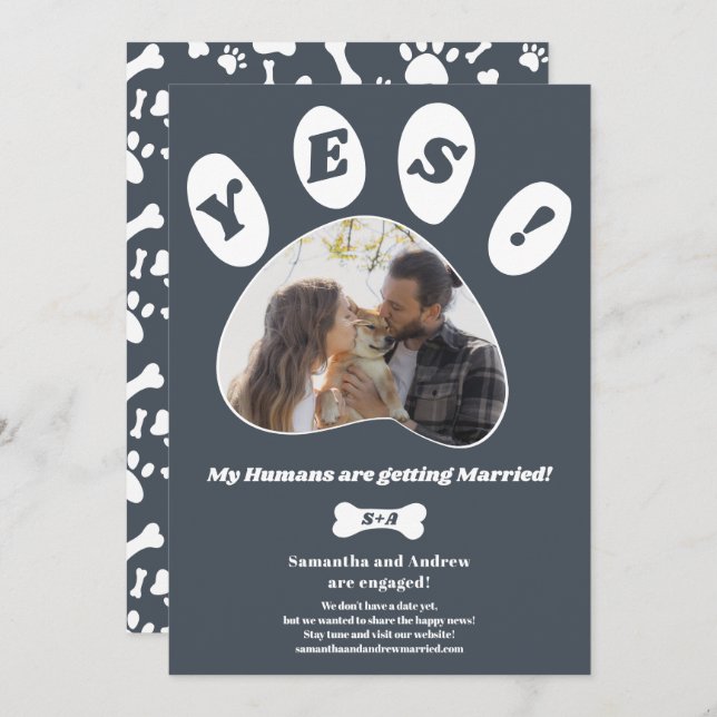 Meine Menschen heiraten Verlobung Pfote Foto Ankündigung (Vorne/Hinten)