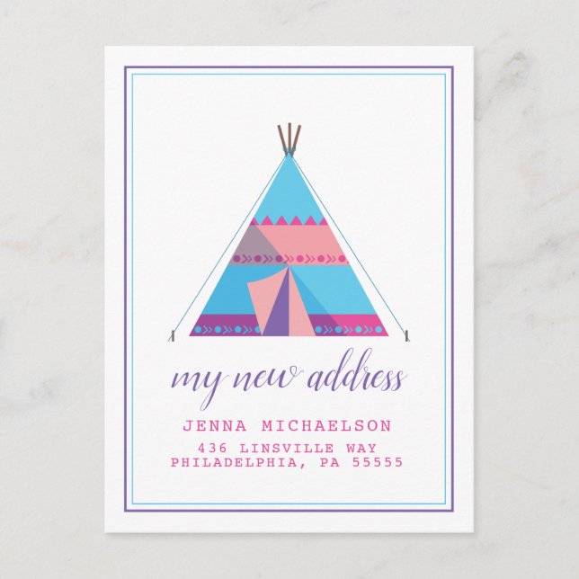 Meine neue Adresse | Pastel Teepee Zuhause Postkarte (Vorderseite)
