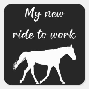 Meine neue Reise zur Arbeit bei Pferdefreude Quadratischer Aufkleber
