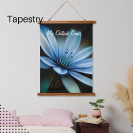 Meine Oase im Freien", blaue Blume auf schwarzem H Wandteppich Mit Holzrahmen