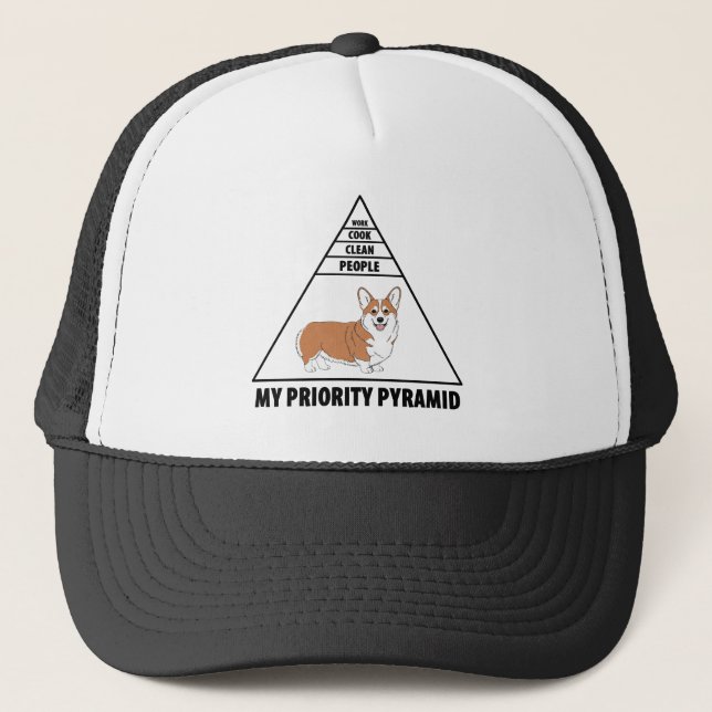 Meine Prioritäten-Pyramide Corgi Truckerkappe (Vorderseite)