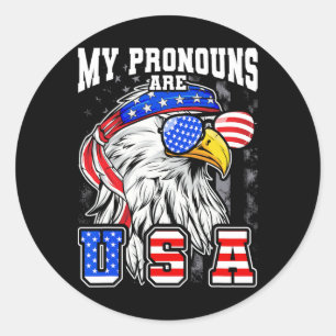Meine Pronomen sind Usa Eagle American Funny 4. Ju Runder Aufkleber