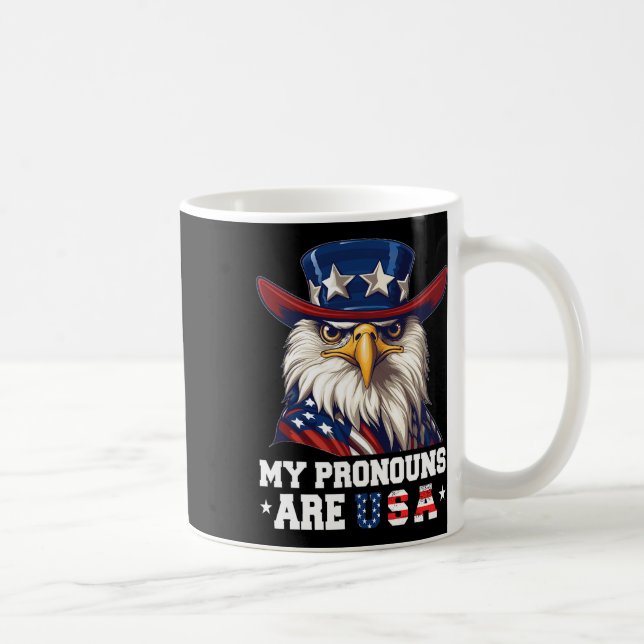 Meine Pronomen sind Usa Funny Eagle 4 Juli Amerika Kaffeetasse (Rechts)