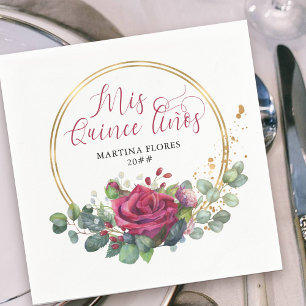 Meine Quince Anos rote Rose und Eukalyptus-Party Serviette