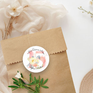 Meine Quinceañera Blush Rosa Wasserfarbe Floral 15 Runder Aufkleber