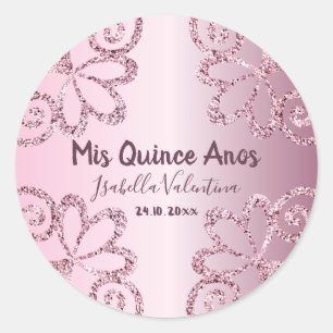 Meine Quinceañera Glitter-Rosa Puder  Runder Aufkleber