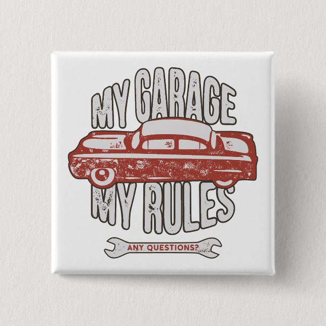 Meine Regeln Klassisches rotes Auto Retro Mechanik Button (Vorderseite)