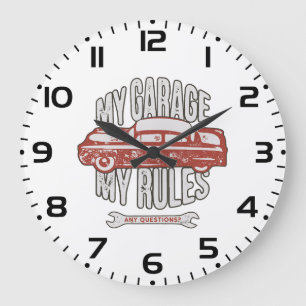 Meine Regeln Klassisches Rotes Auto Retro Mechanik Große Wanduhr