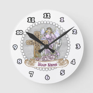 Meine Rose Angel Cross Runde Wanduhr