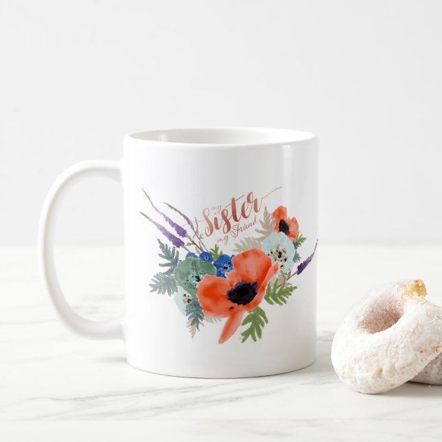 Meine Schwester, mein Freund Sprichwort Blume Kaffeetasse (Mit Donut)