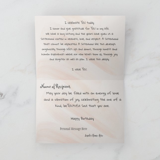 Meine Schwester, meine Freundin, Geburtstagskarte Karte (Innenseite)