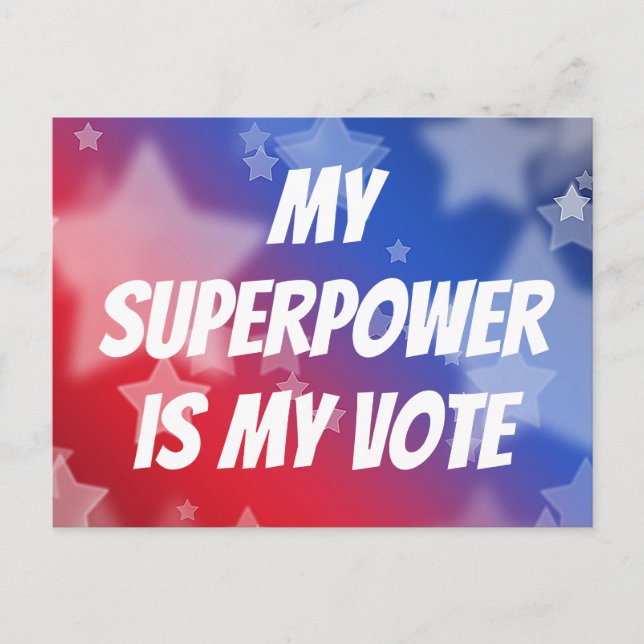 Meine Supermacht ist meine Stimme Postkarte (Vorderseite)
