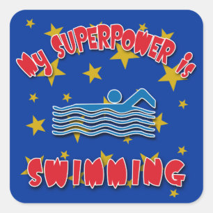 Meine Supermacht ist Schwimmen Quadratischer Aufkleber