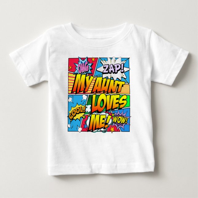 Meine Tante Loves Me Comic Book Baby T-shirt (Vorderseite)