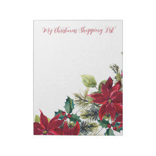 Meine Weihnachtseinkaufsliste Festliche Blumen Notizblock