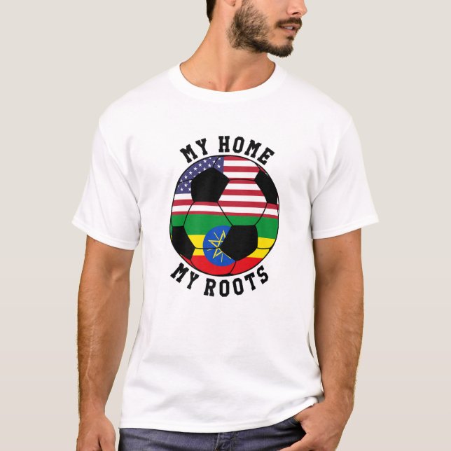 Meine Zuhause Meine Roots Ethiopia Flag Soccer T-Shirt (Vorderseite)