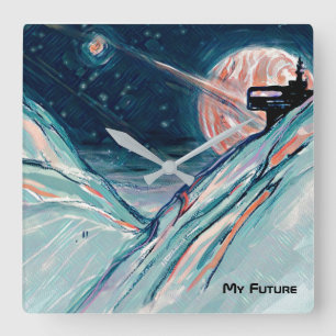 Meine zukünftige Zuhause im Weltraum Quadratische Wanduhr