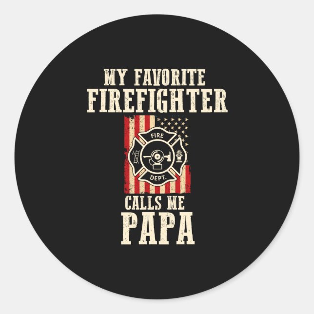 Meins Lieblings-Feuerwehrmann nennt Papa USA ameri Runder Aufkleber (Vorderseite)