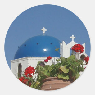Meinungen der Kirche zu Santorini, Griechenland Runder Aufkleber