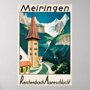 Meiringen, Reichenbach Aareschlucht,Ski Poster