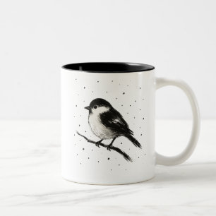 Meise im Schnee – Minimalistische Wintervogel auf Zweifarbige Tasse