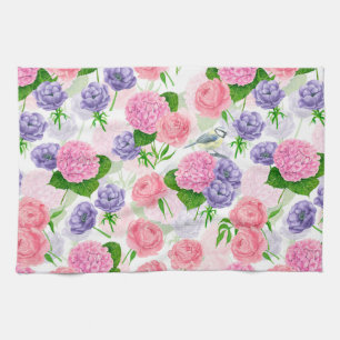 Meise und Blumen Geschirrtuch