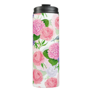 Meise und Blumen Thermosbecher
