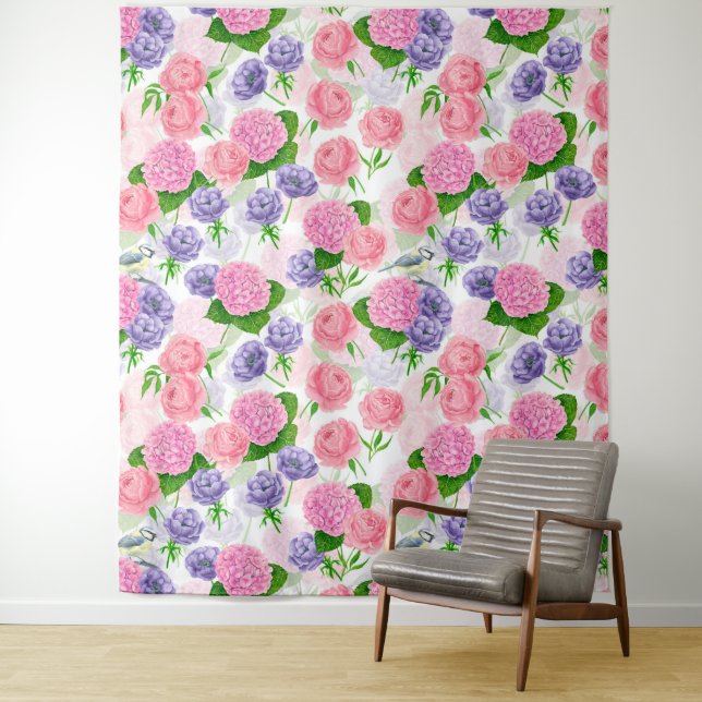 Meise und Blumen Wandteppich (Beispiel)