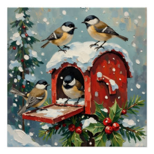 Meisen im Vintage-Look auf einem schneebedeckten W Poster