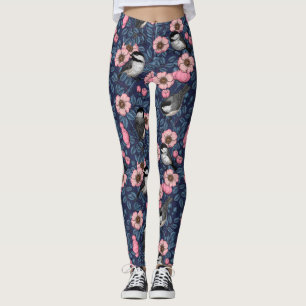 Meisen in der Wildrose in rosa und blau Leggings