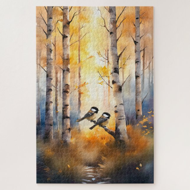 Meisengesang Vögel in einem Herbstwald Puzzle (Vertikal)