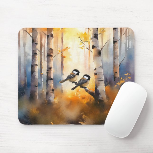 Meisensangvögel in einem Herbstwald Mousepad (Mit Mouse)