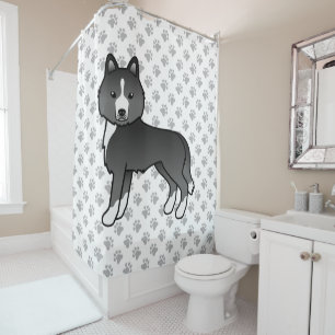 Meist schwarzer sibirischer Husky Niedlicher Carto Duschvorhang