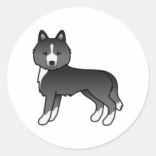 Meist schwarzer sibirischer Husky Niedlicher Carto Runder Aufkleber