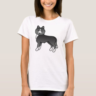 Meist schwarzer sibirischer Husky Niedlicher Carto T-Shirt