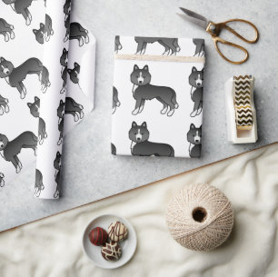 Meist schwarzes sibirisches Husky-Hundemuster Geschenkpapier