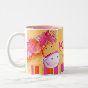 Meister-Pferdereiter des Ponys nennt rosa Mädchen Zweifarbige Tasse