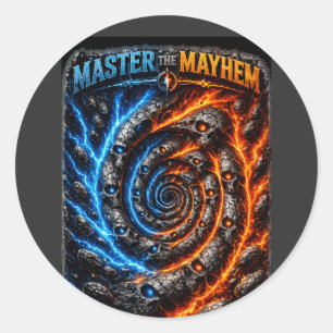 Meistere den Mayhem-Totenkopf – Fire vs Ice Electr Runder Aufkleber