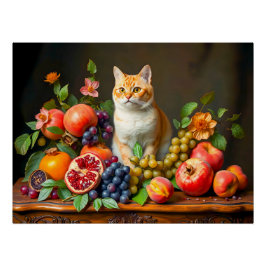 Meisterkatze unter Obst und Blume Poster