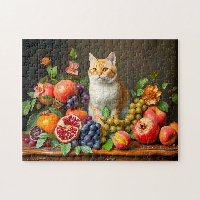 Meisterkatze unter Obst und Blume Puzzle (Horizontal)